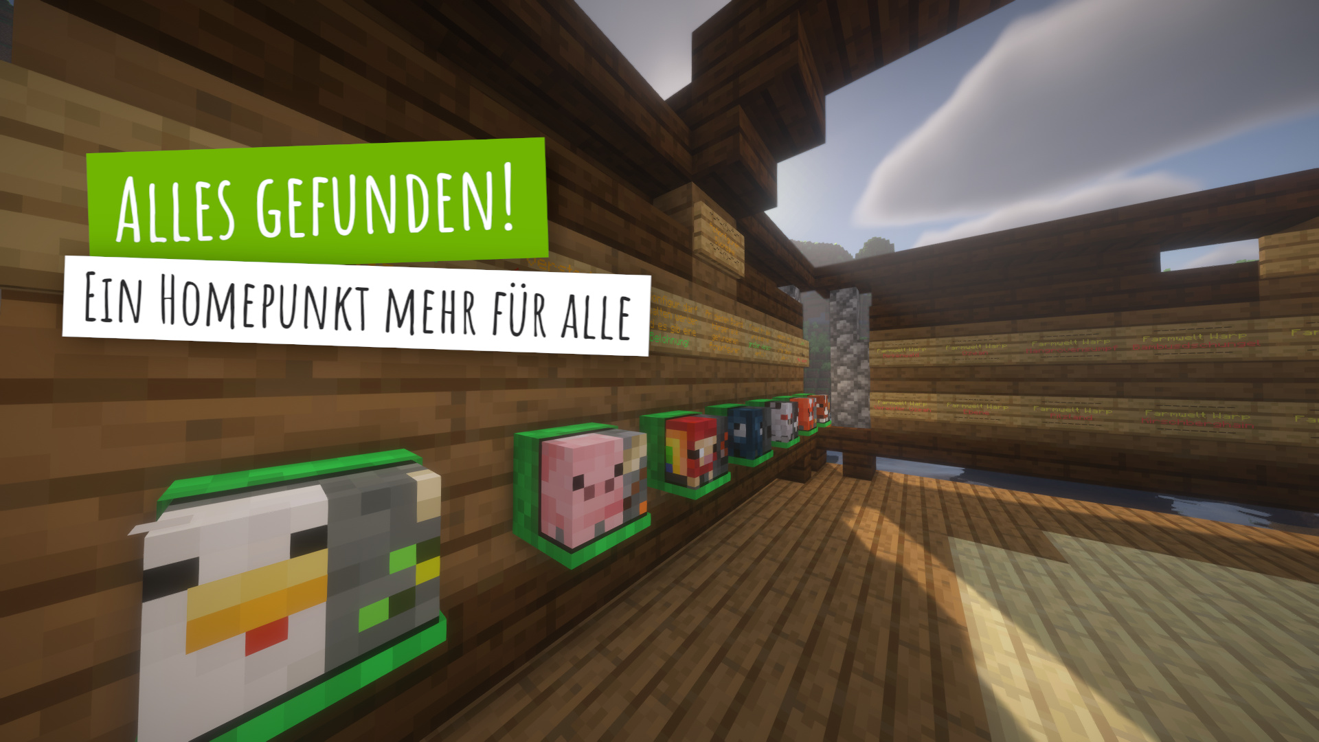 Verschlossener Eingang zu einer Mansion. Banner mit Totenköpfen und Schilder mit Warntexten warnen vor dem Betreten des Gemeindezentrums.